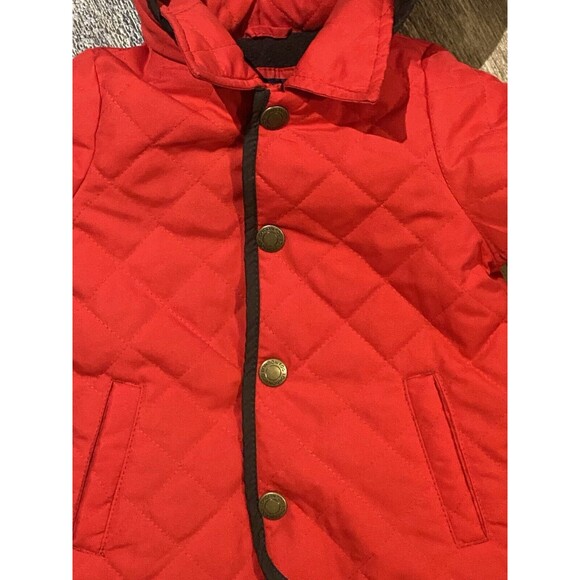 London Fog Red Hooded Quilted coat size 12 months snap buttons - Picture 3 of 9